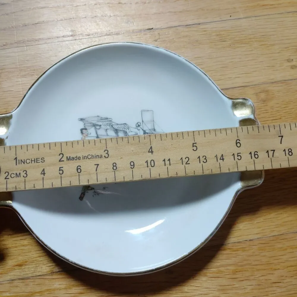 Vintage Bavaria Porcelain Serving Dish Gold Trim Whimsical Car Illustration Rare